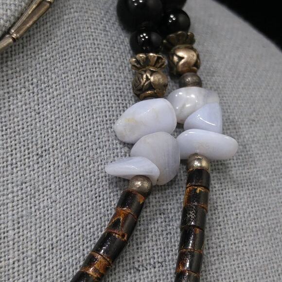 Vintage Artisan Gemstone Natural Bead Necklace, Quartz Shell Wood, 23 Inches - Picture 6 of 10